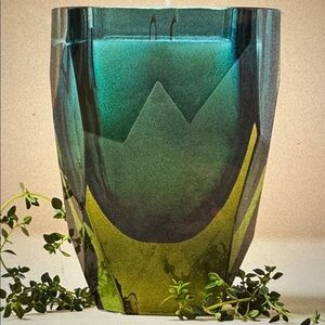 Anthropologie Mira Woody White Cedar & Thyme Tall Cut Glass Candle